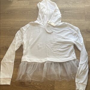 Anthropologie White Hoodie with Sheer Tutu hem